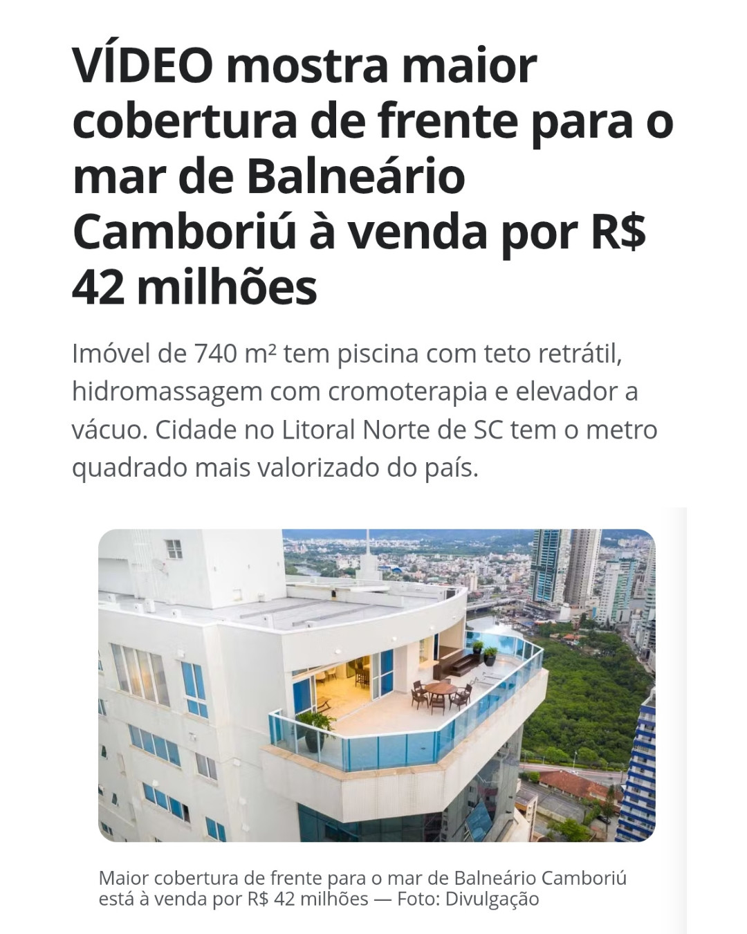 A maior cobertura de frente para o mar em Balneári..